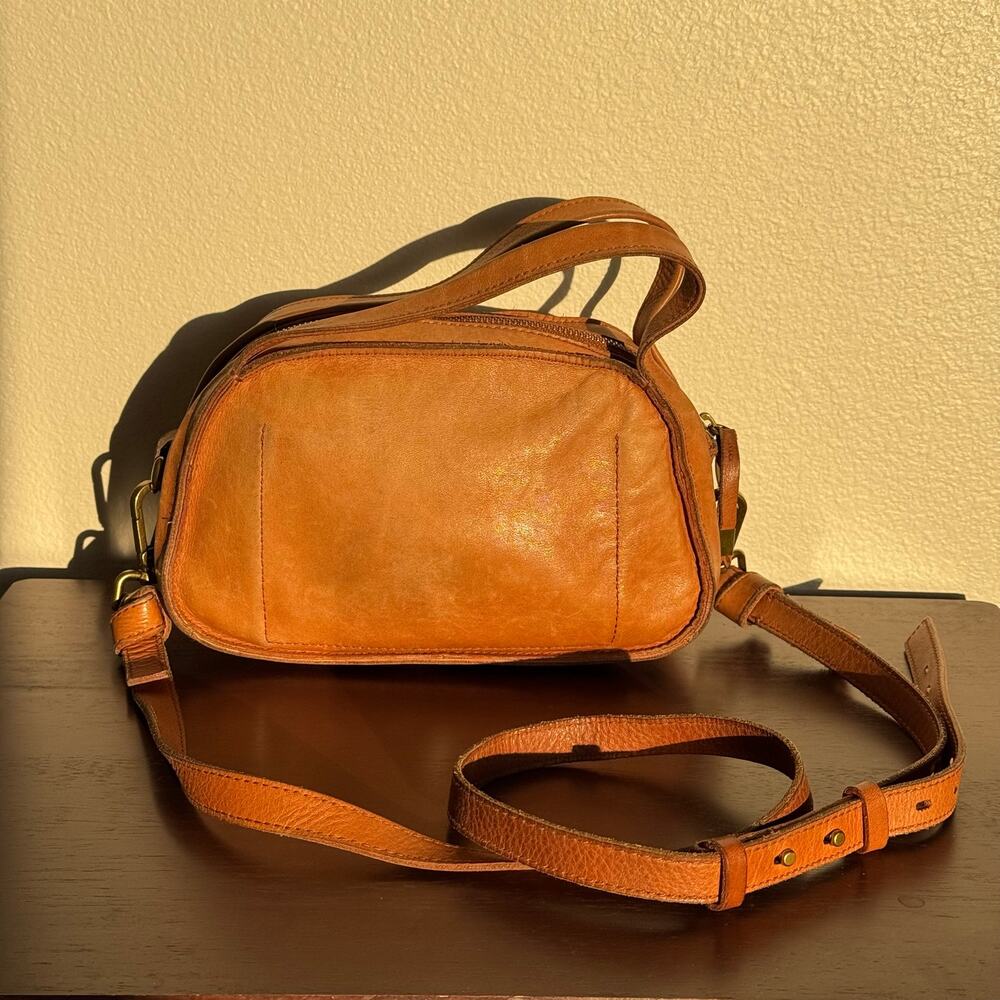 Madewell Genuine Leather Bowler Bag Tan Cognac Crossbody Satchel Handle Purse